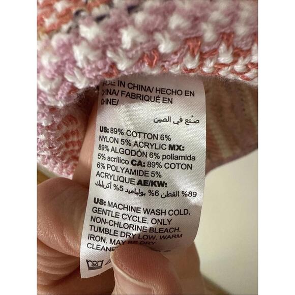 NWT Chicos Sz 1 M Pink Southwestern Stripe Cardigan Drape Front Tweed 3/4 Sleeve - Picture 9 of 9